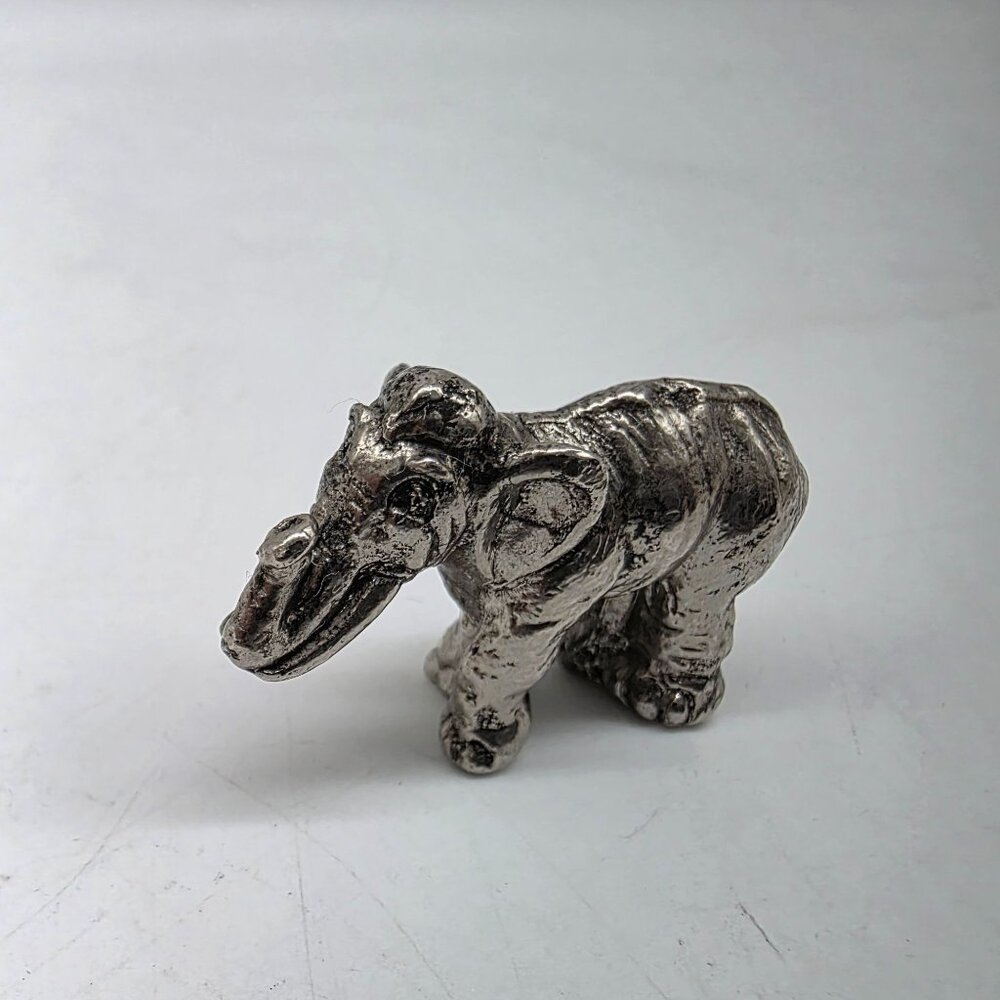 Miniature Silver Tone Metal Elephant Figurine 1.75"